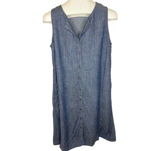 J Jill Denim Jean Style Dress Sleeveless LInen Blend Ladies Size MED